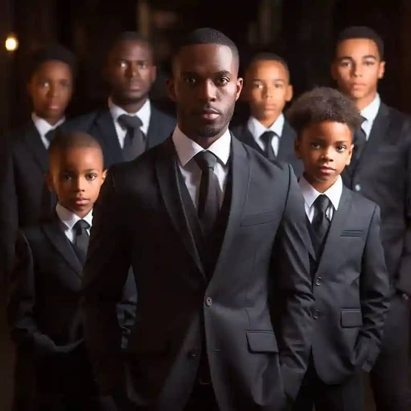 black men in a group of men with kid