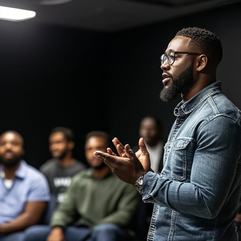 black men gathered in a mentorship