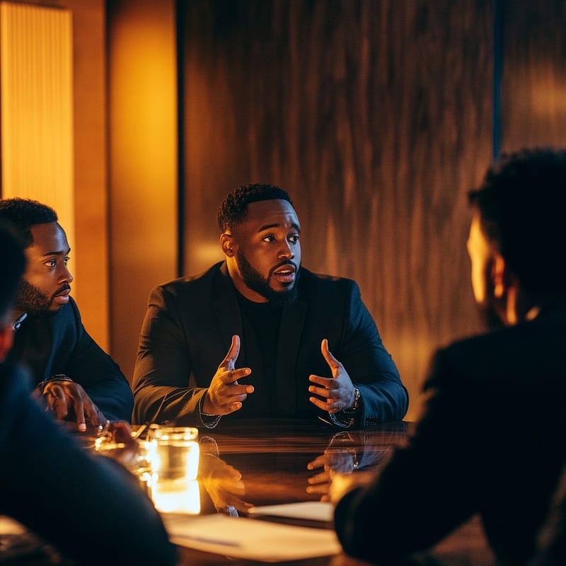 Inspiring scene of black men gathered around